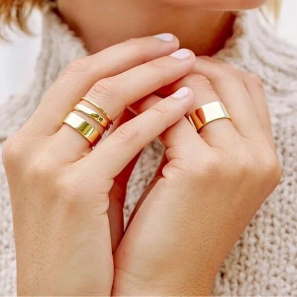 NEW Gorjana 18k Gold 6 Brass Rose Ring Cigar Band Thick Stacking Layering Boho - Picture 4 of 10